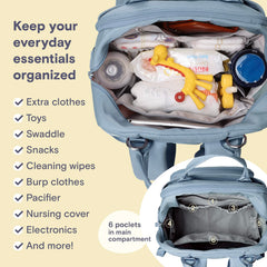 RUVALINO diaper bag insulated bottle pockets keep bottles warm or cold on outings.