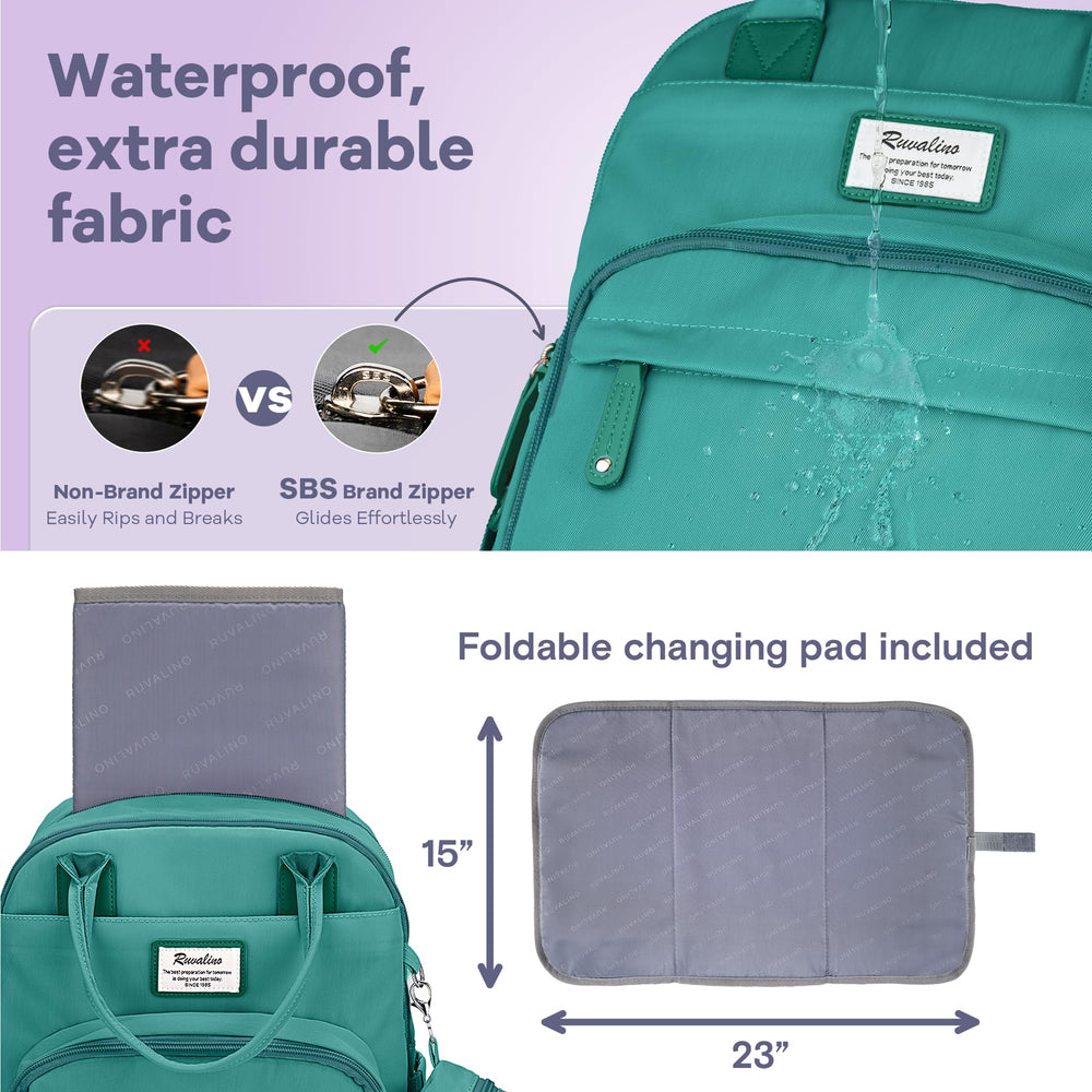 RUVALINO diaper bag insulated bottle pockets fit wide-neck bottles for travel.