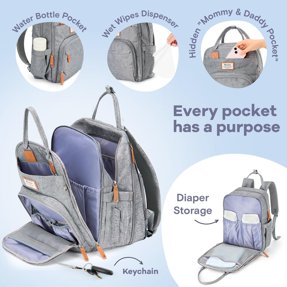 RUVALINO insulated bottle pockets fit wide-neck bottles for on-the-go feeding.