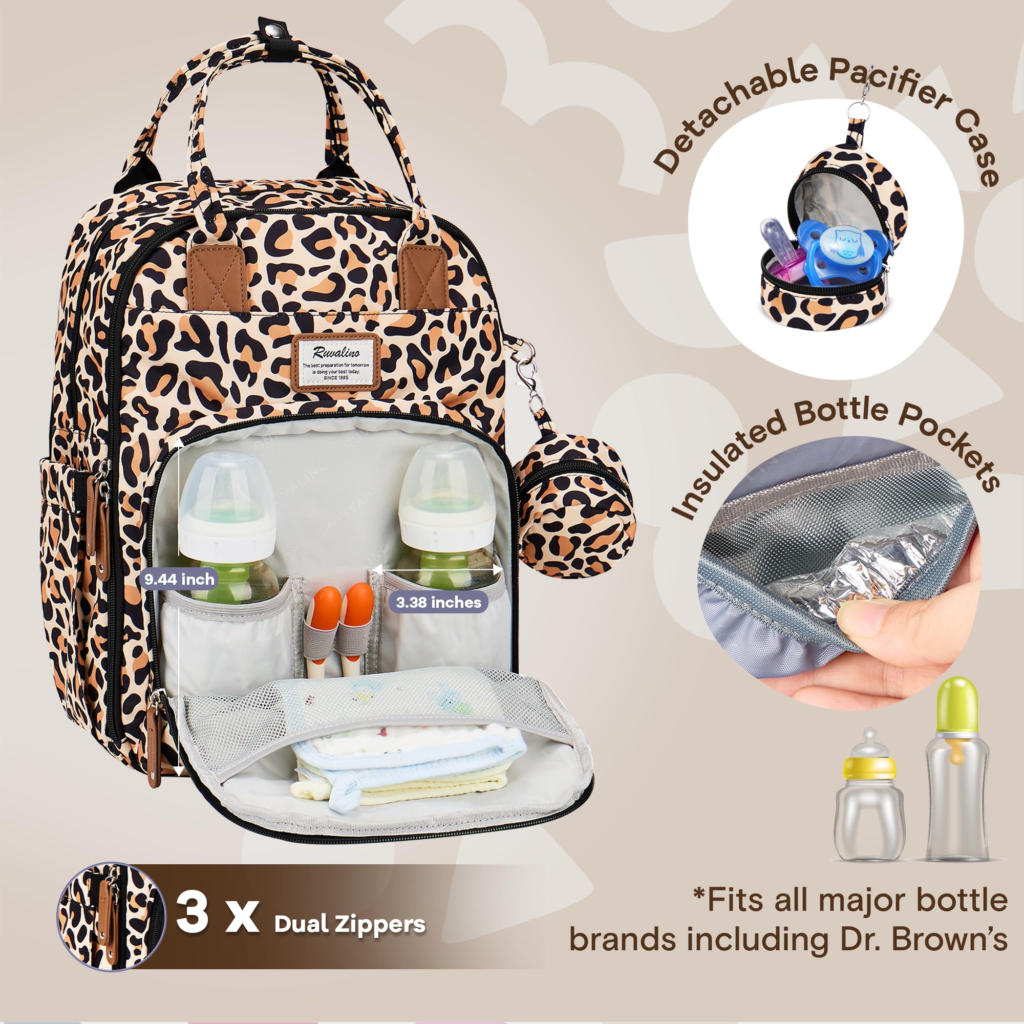 RUVALINO insulated bottle pockets keep bottles warm or cool during day trips.