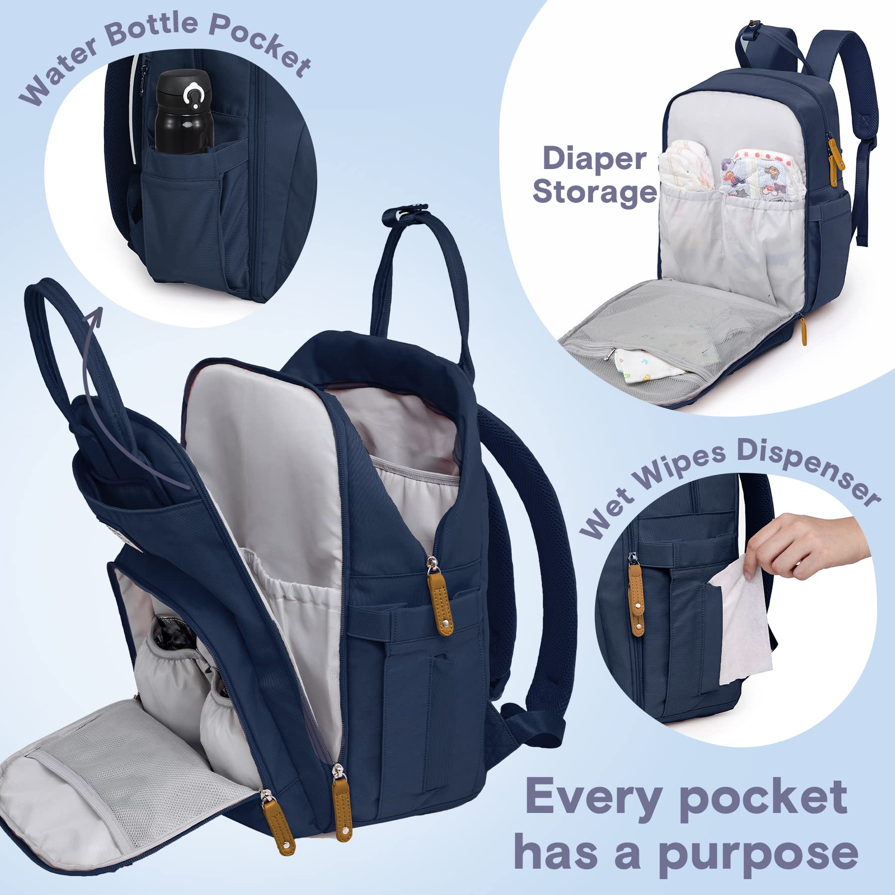 RUVALINO diaper bag backpack interior with multiple organizers helps stay organized.