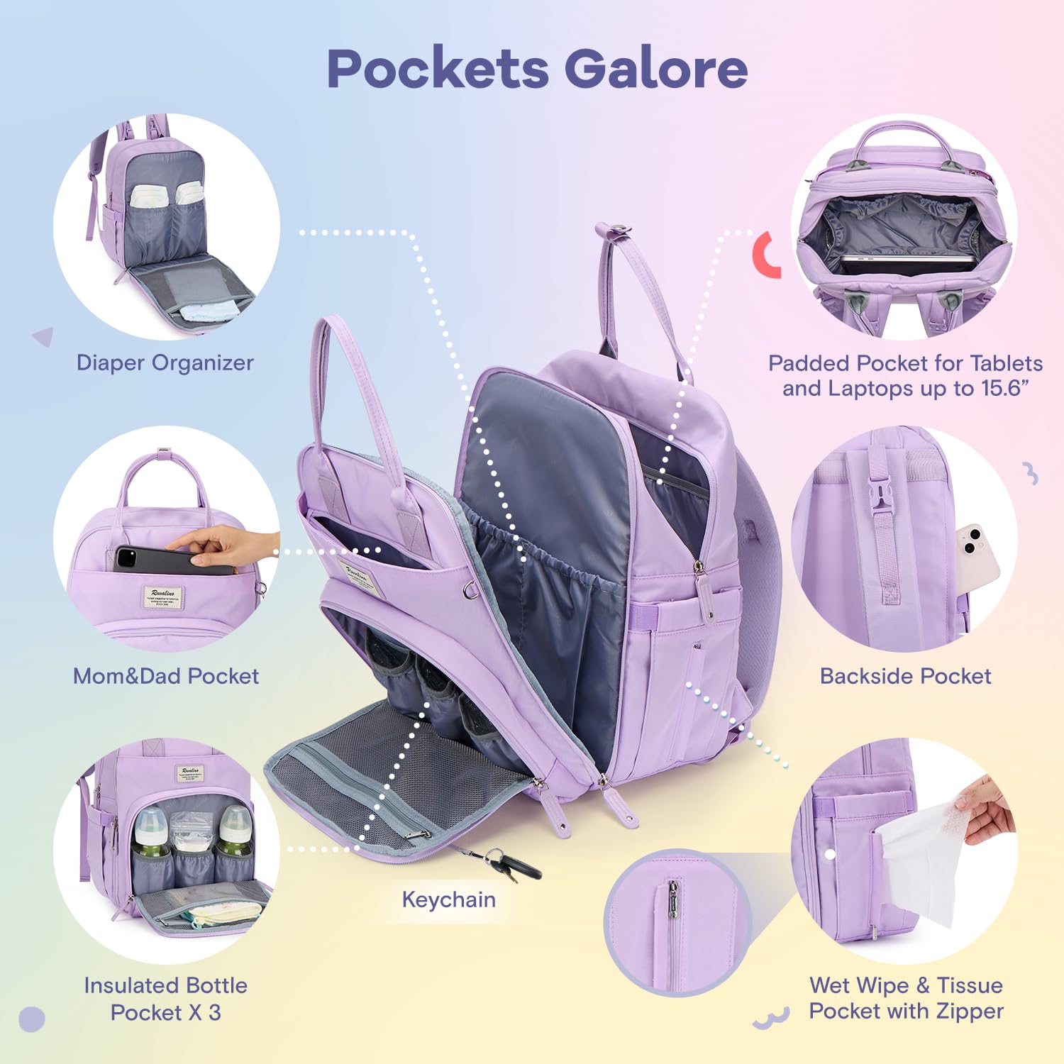 RUVALINO interior pockets organize bottles, snacks, and essentials for easy access