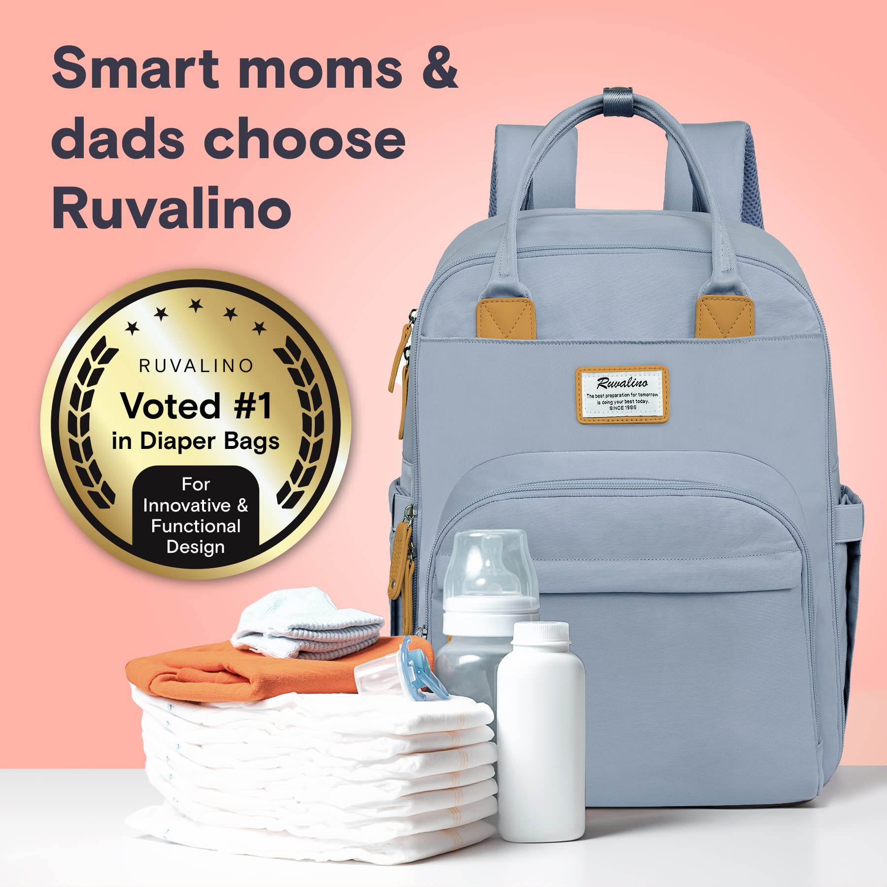 RUVALINO diaper bag multi-pocket organization helps reduce clutter during trips.