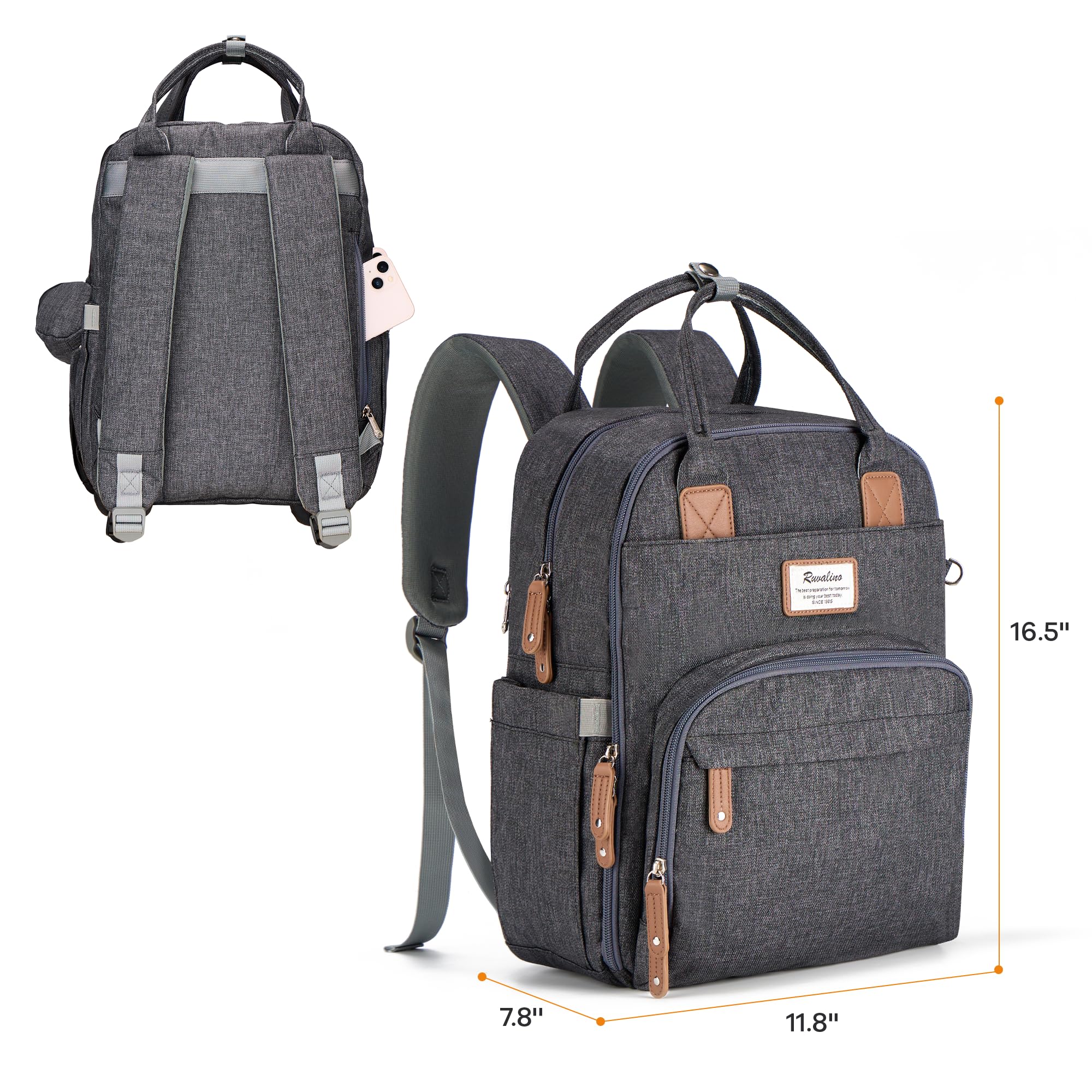 RUVALINO diaper bag 17 pockets and two large compartments help stay organized.