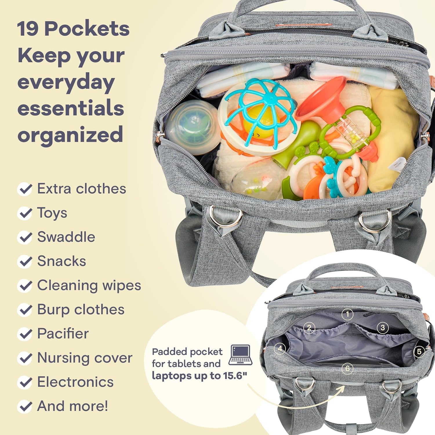 RUVALINO padded laptop pocket keeps devices protected on trips.