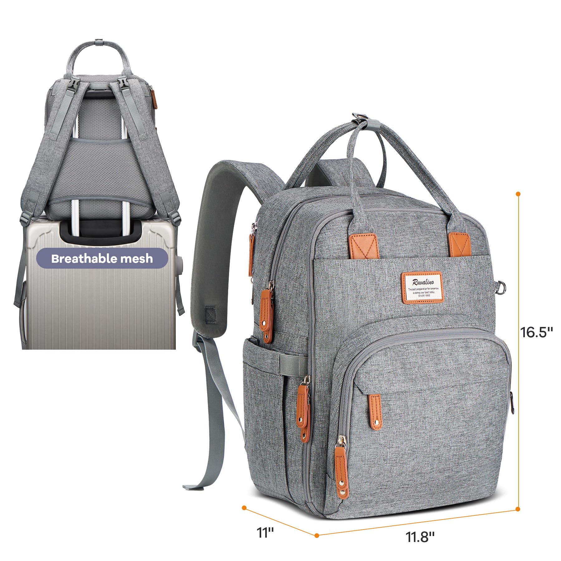 RUVALINO stroller attachment option keeps bag within reach.