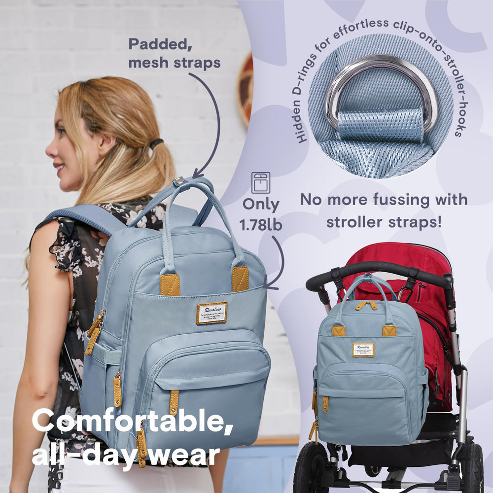 RUVALINO diaper bag stroller-compatibility lets you hang it for hands-free errands.