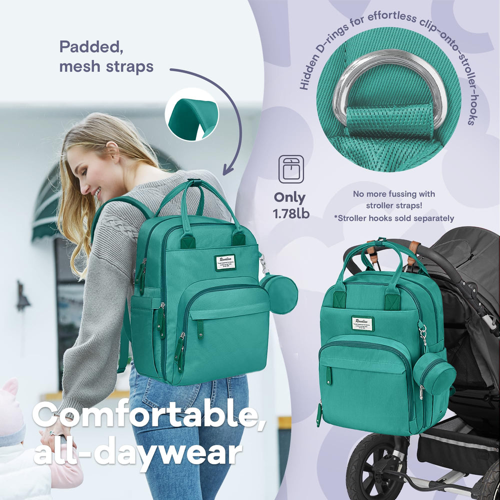 RUVALINO diaper bag waterproof fabric resists wear and cleans easily.