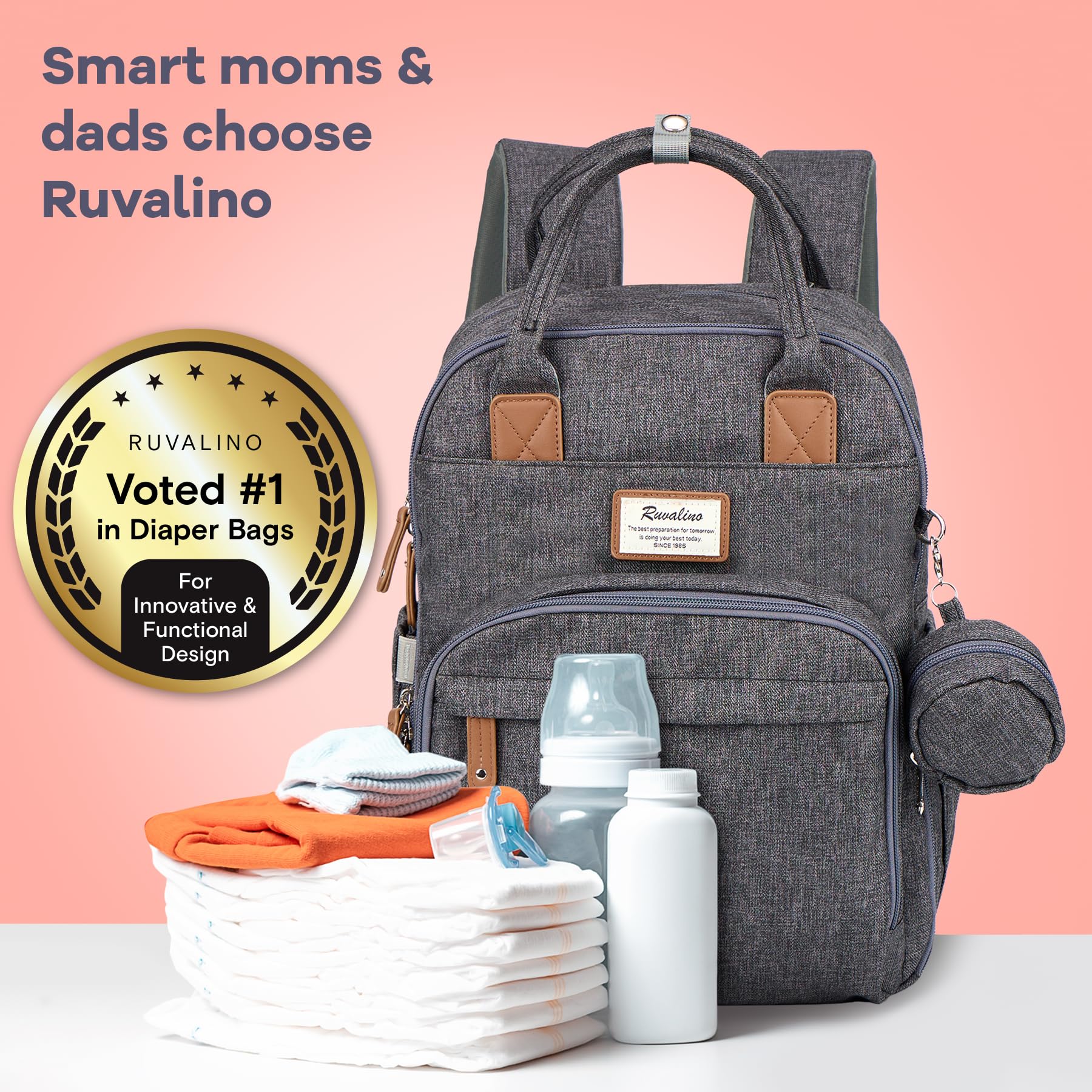 RUVALINO diaper bag waterproof fabric resists wear while staying lightweight.