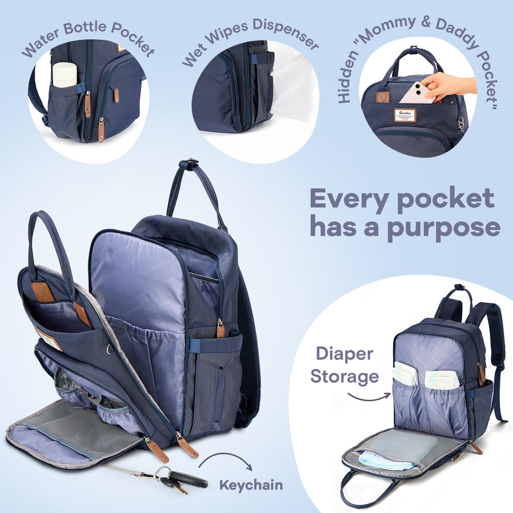 RUVALINO diaper bag wide opening makes quick item retrieval effortless