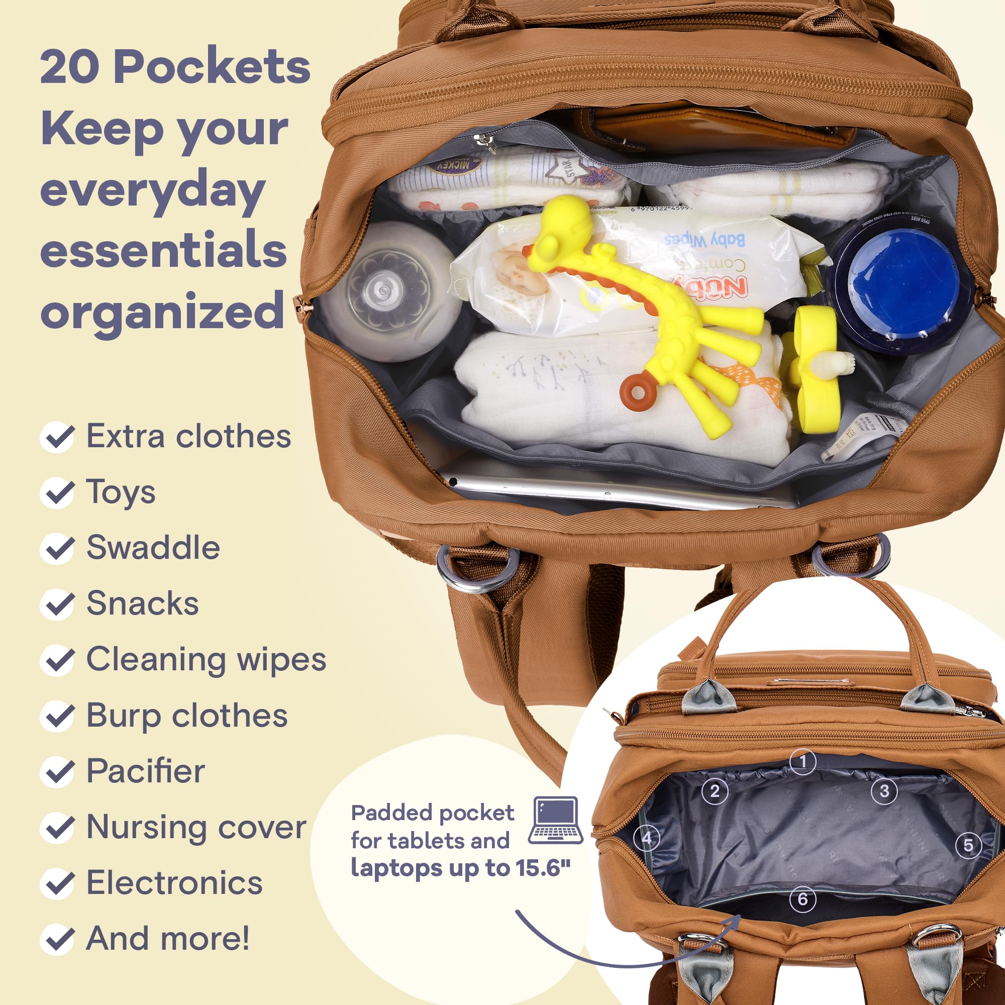 RUVALINO stroller attachment option for hands-free shopping and travel.