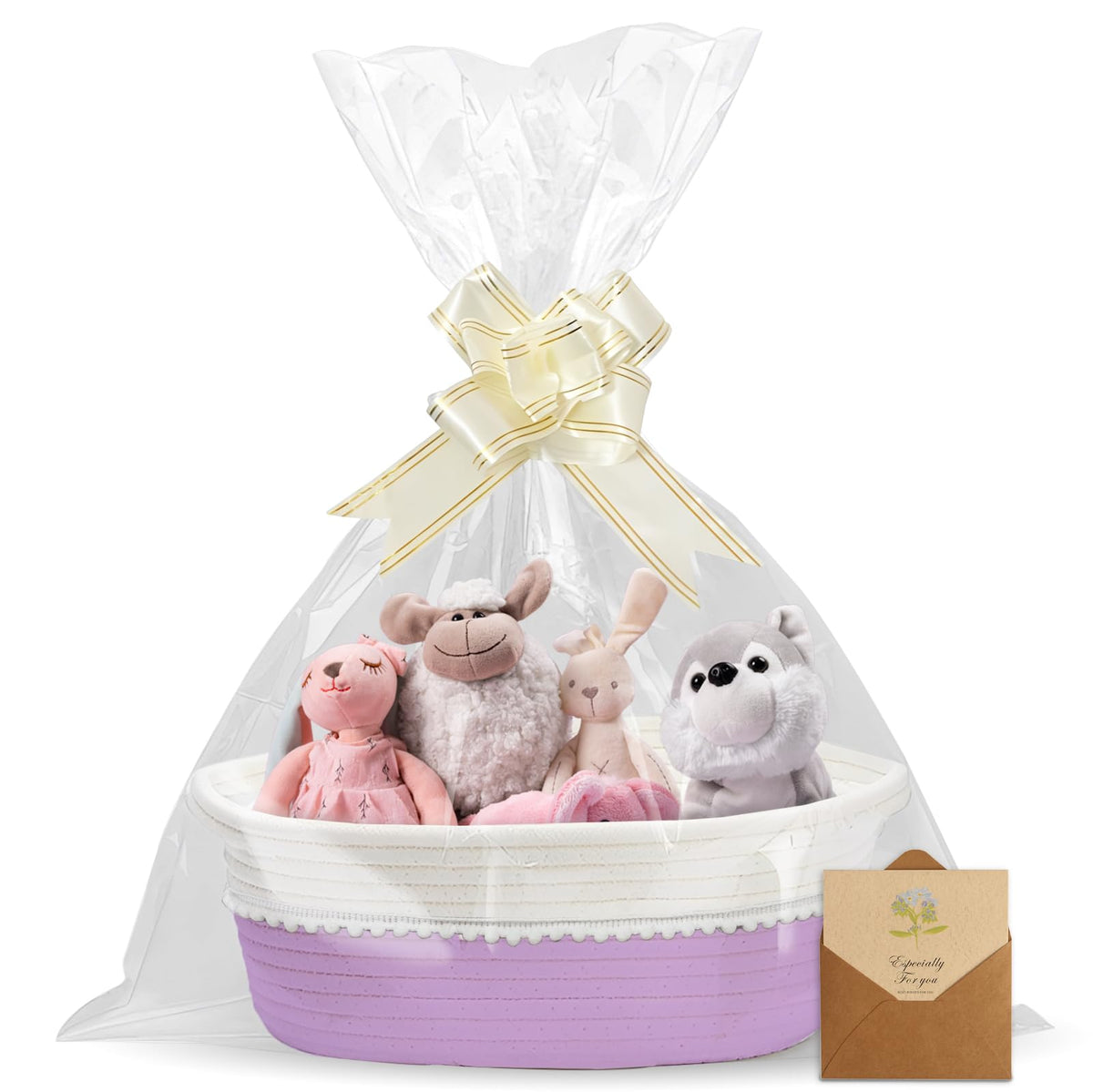 RVEAFA gift basket empty with wrap bag and ribbon provides instant gifting appeal.