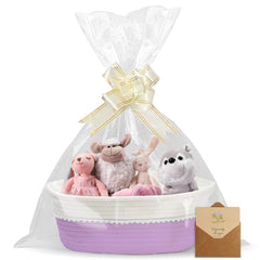 RVEAFA gift basket empty with wrap bag and ribbon provides instant gifting appeal.