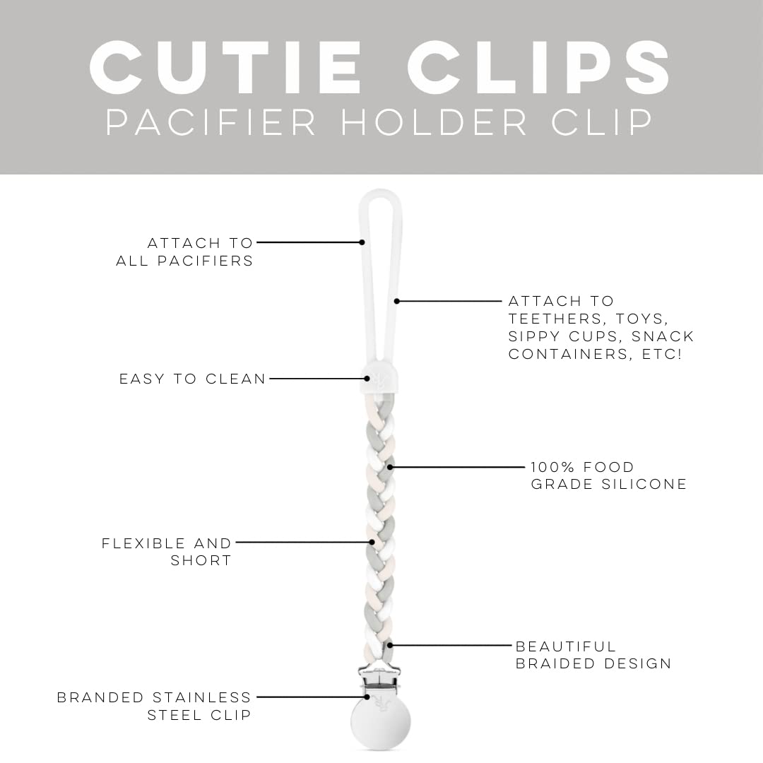 Ryan & Rose Cutie Clip Braiden silicone teether-attach demonstrates versatile attachment to teethers and toys.