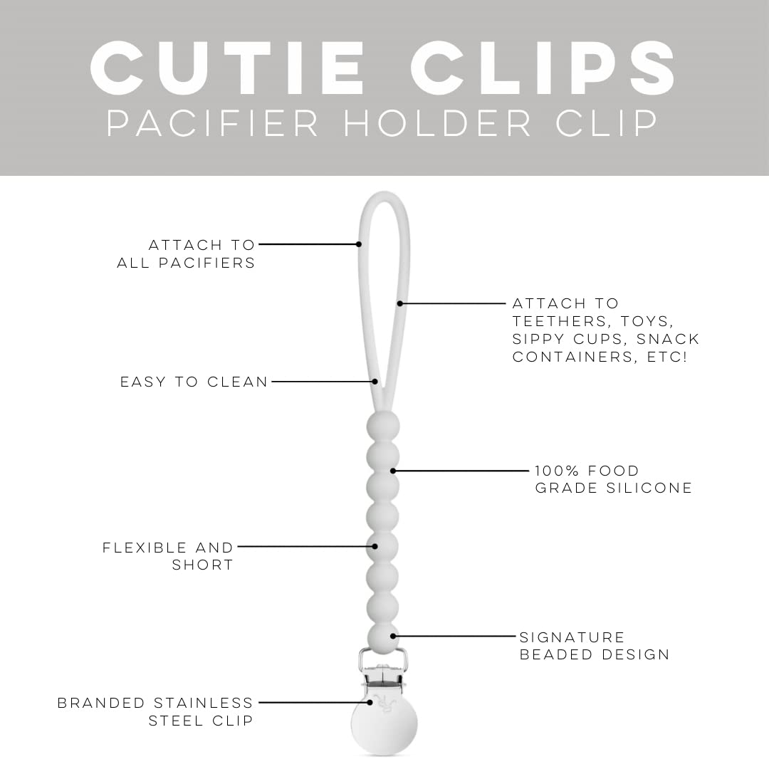 Ryan & Rose Cutie Clip Judy grey silicone material provides safe teething support for little mouths.