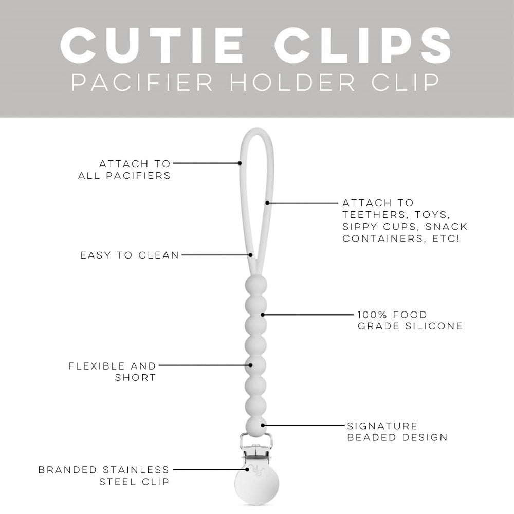 Ryan & Rose Cutie Clip Judy grey silicone material provides safe teething support for little mouths.