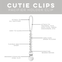 Ryan & Rose Cutie Clip Judy grey silicone material provides safe teething support for little mouths.