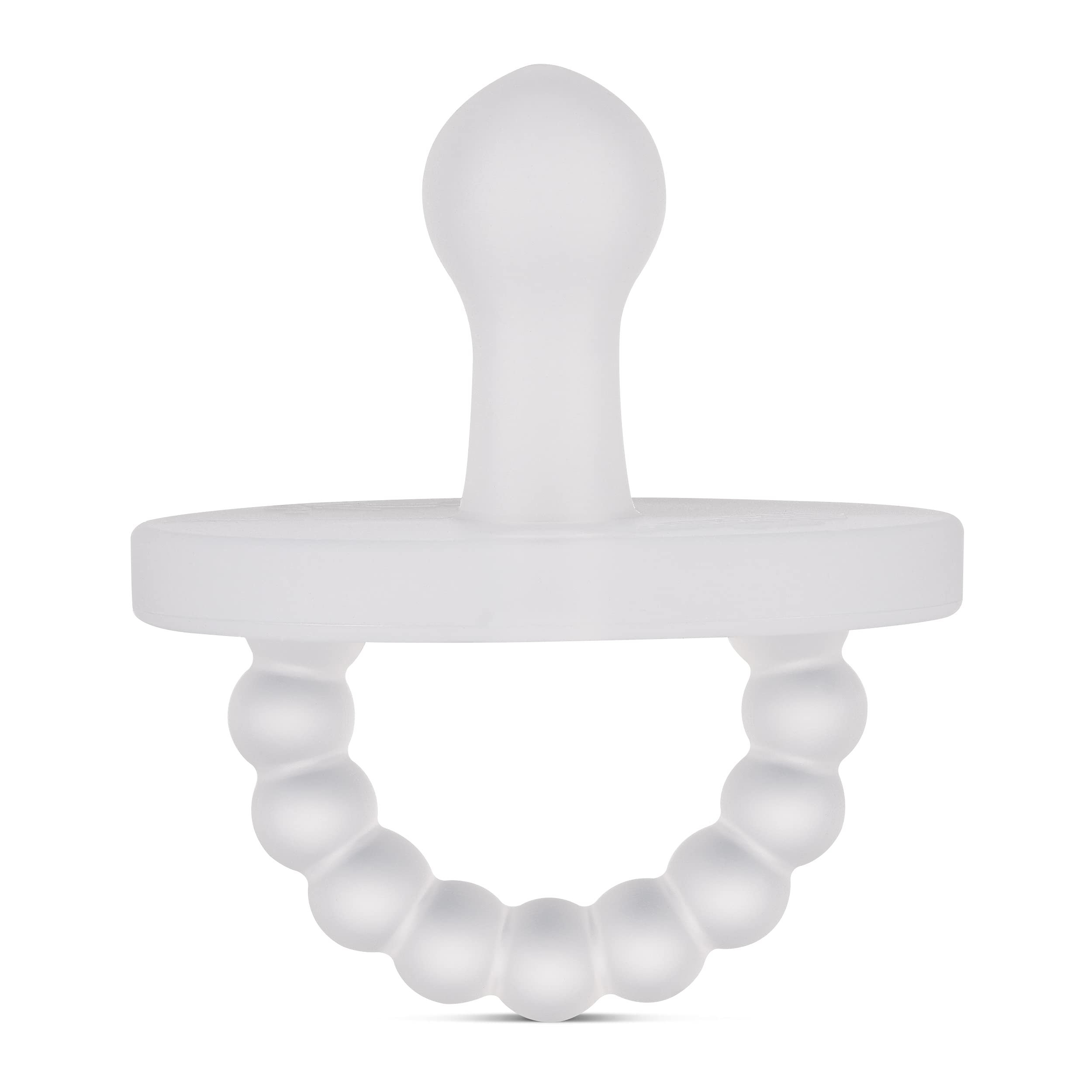 Ryan & Rose Cutie PAT Bulb pacifier shown with teether for soothing use