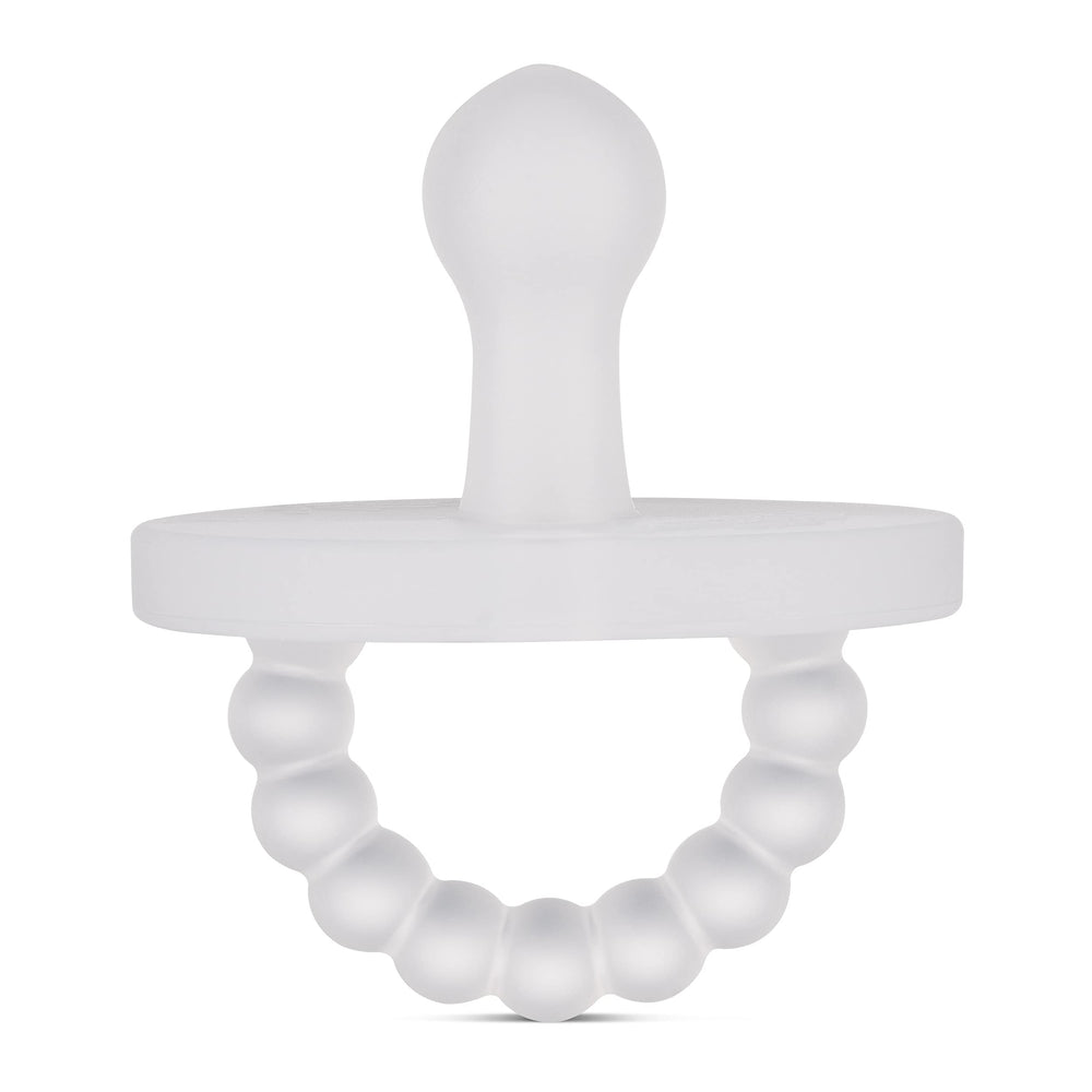 Ryan & Rose Cutie PAT Bulb pacifier shown with teether for soothing use