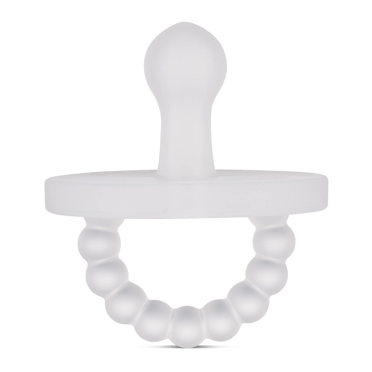 Ryan & Rose Cutie PAT Bulb pacifier shown with teether for soothing use