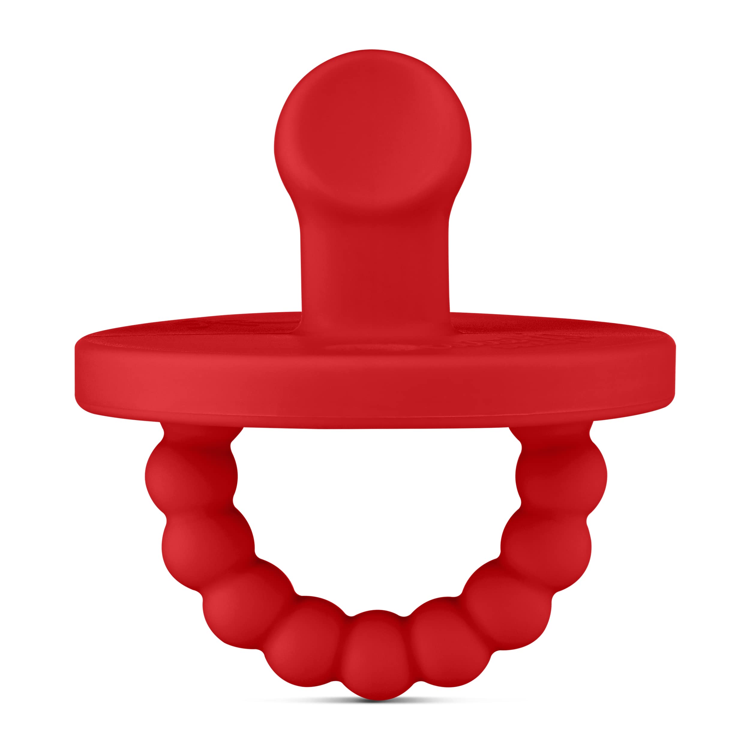 Ryan & Rose Cutie PAT Slant Red front view shows the one-piece silicone pacifier-teether