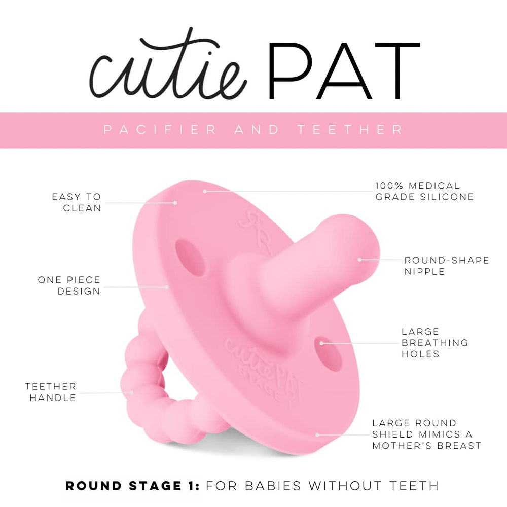 Ryan & Rose Cutie PAT teether closeup showing stage 1 silicone chewable texture.