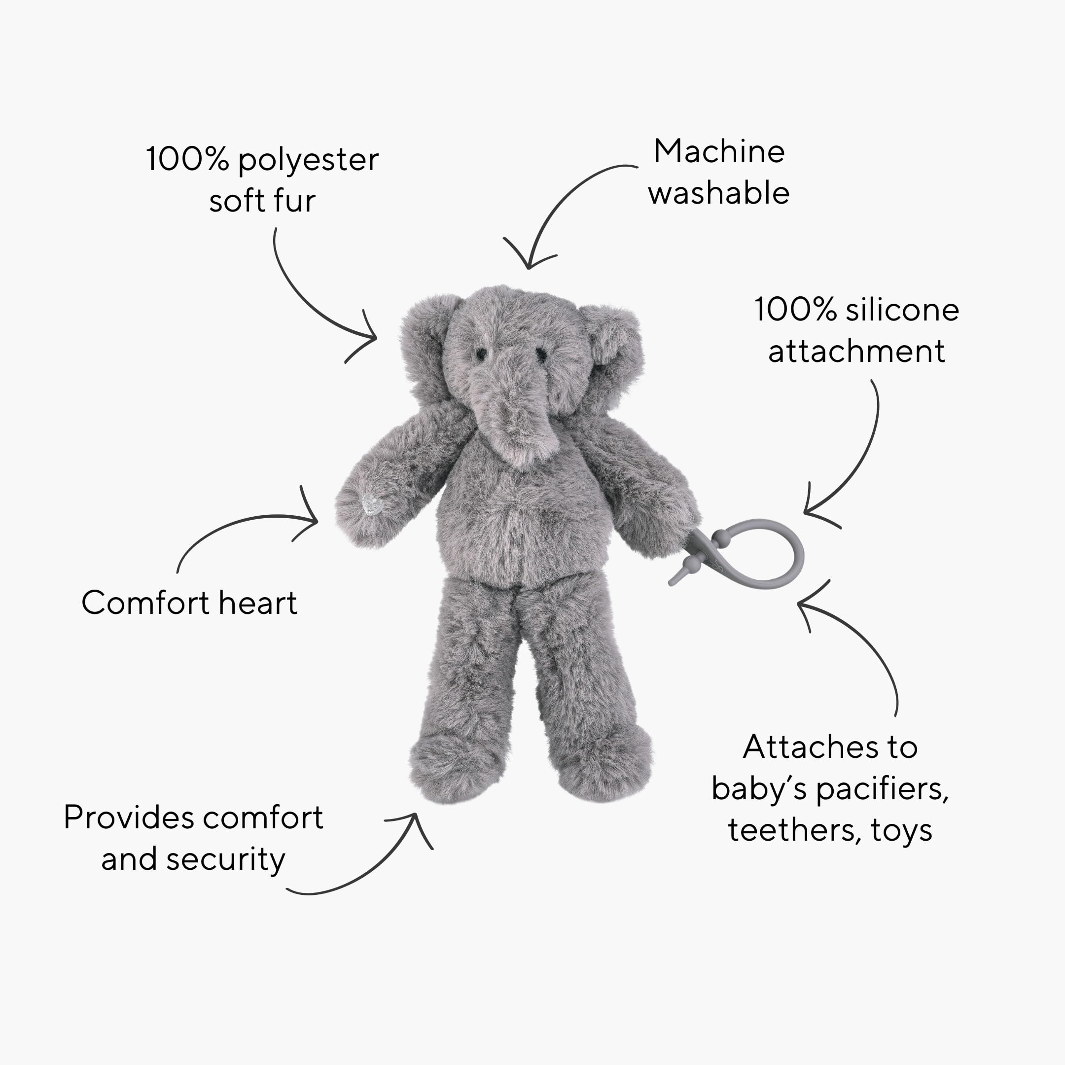 Close-up of the silicone attachment on Ryan & Rose Cutie Cuddle Elephant.