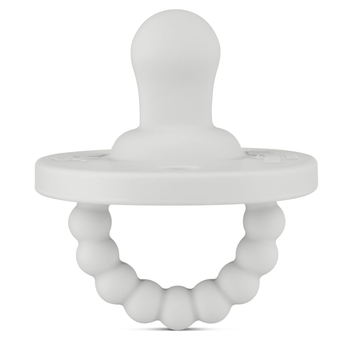 Ryan & Rose Cutie PAT Flat Gray packaging highlights safe silicone soothing for babies.
