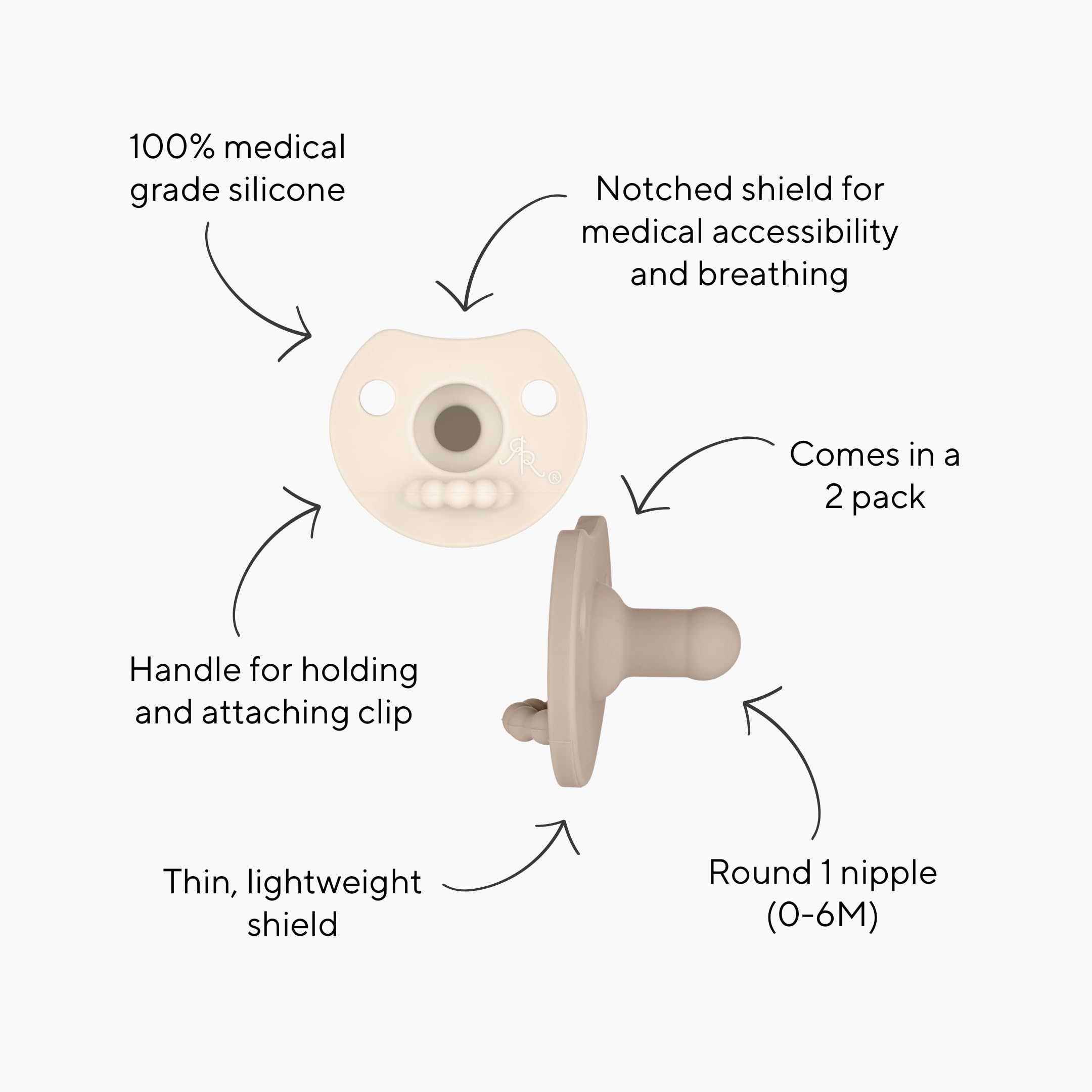 Ryan & Rose Cutie PAT pacifier light shield closeup for easy breathing
