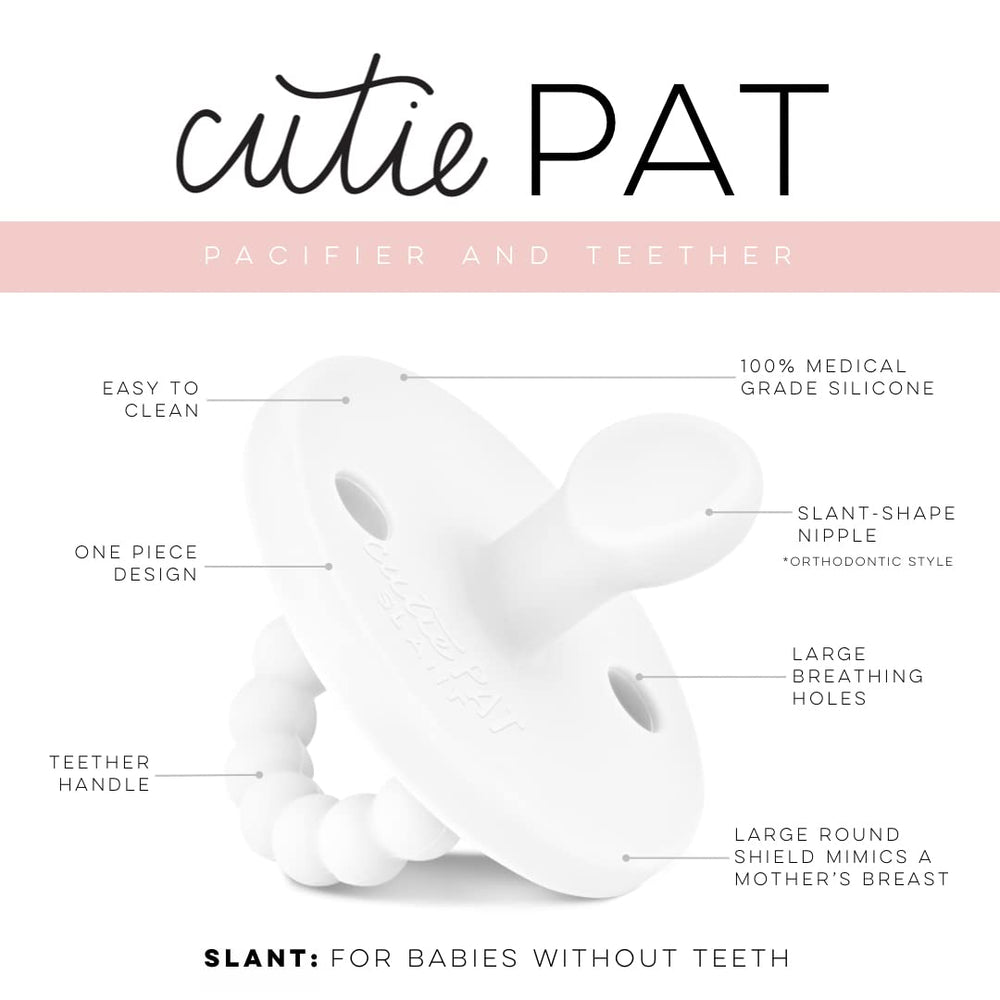 Ryan & Rose Cutie PAT Slant teether features an easy-to-hold ridged handle.
