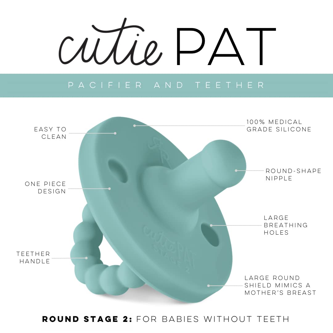 Ryan & Rose Cutie PAT Stage 2 Seaglass pacifier-in-use showing 2-in-1 design