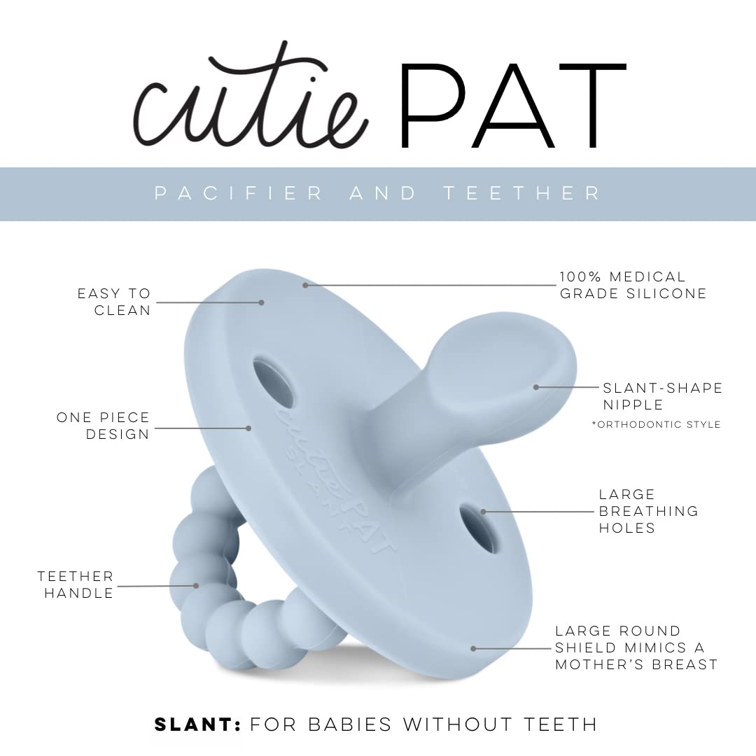 Ryan & Rose Cutie PAT Pacifier Teether blue front view aids comfortable grasp