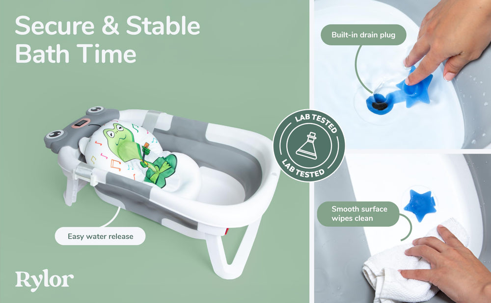 Rylor baby bath tub folded compact for travel and small spaces.