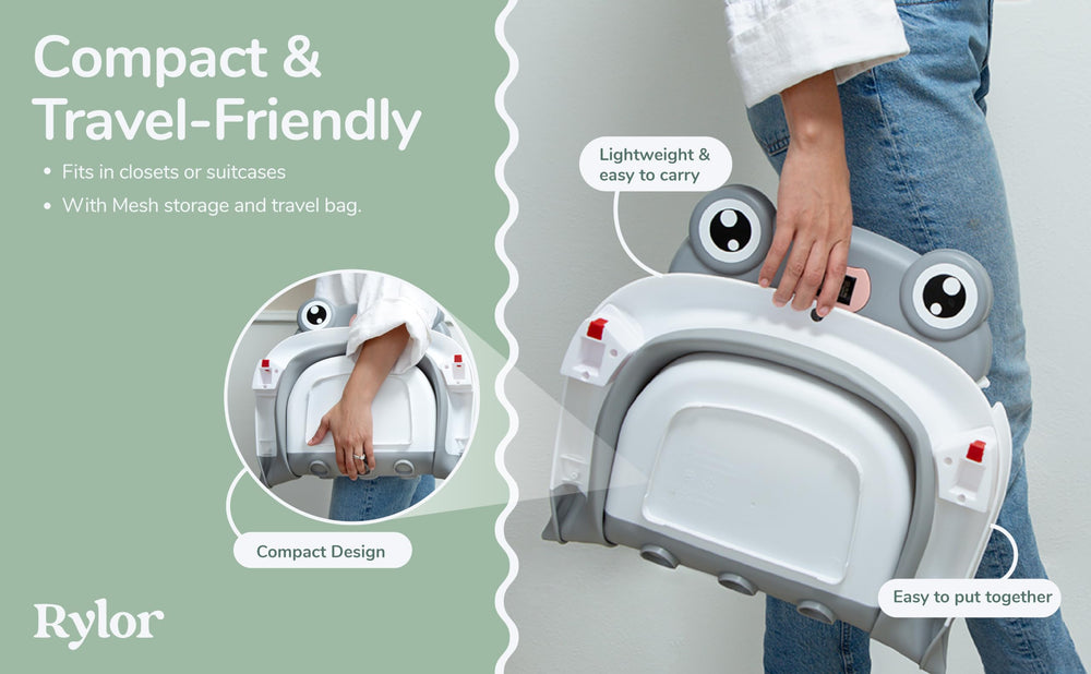 Rylor baby bath tub stable legs provide secure stand.