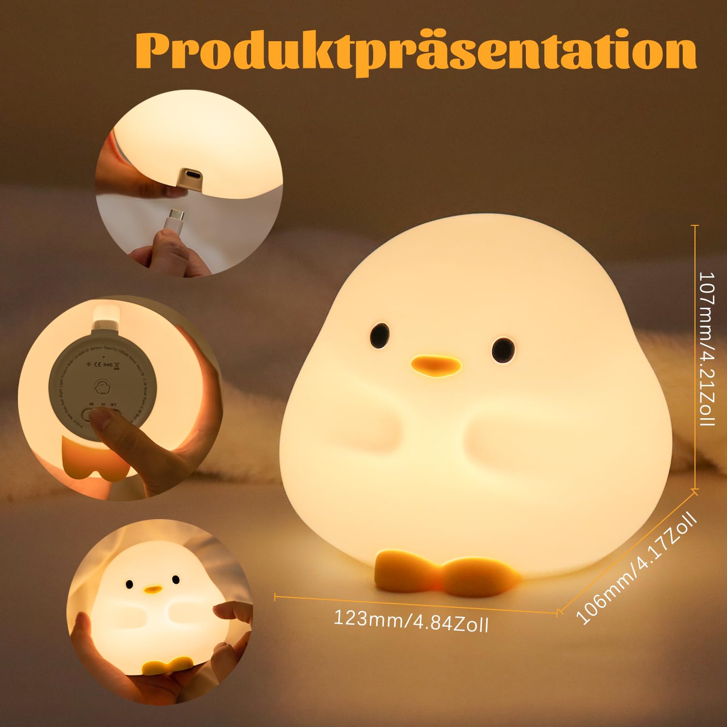 Rytinazzz Dudu Duck Night Light made from soft non-toxic silicone and is easy to clean.