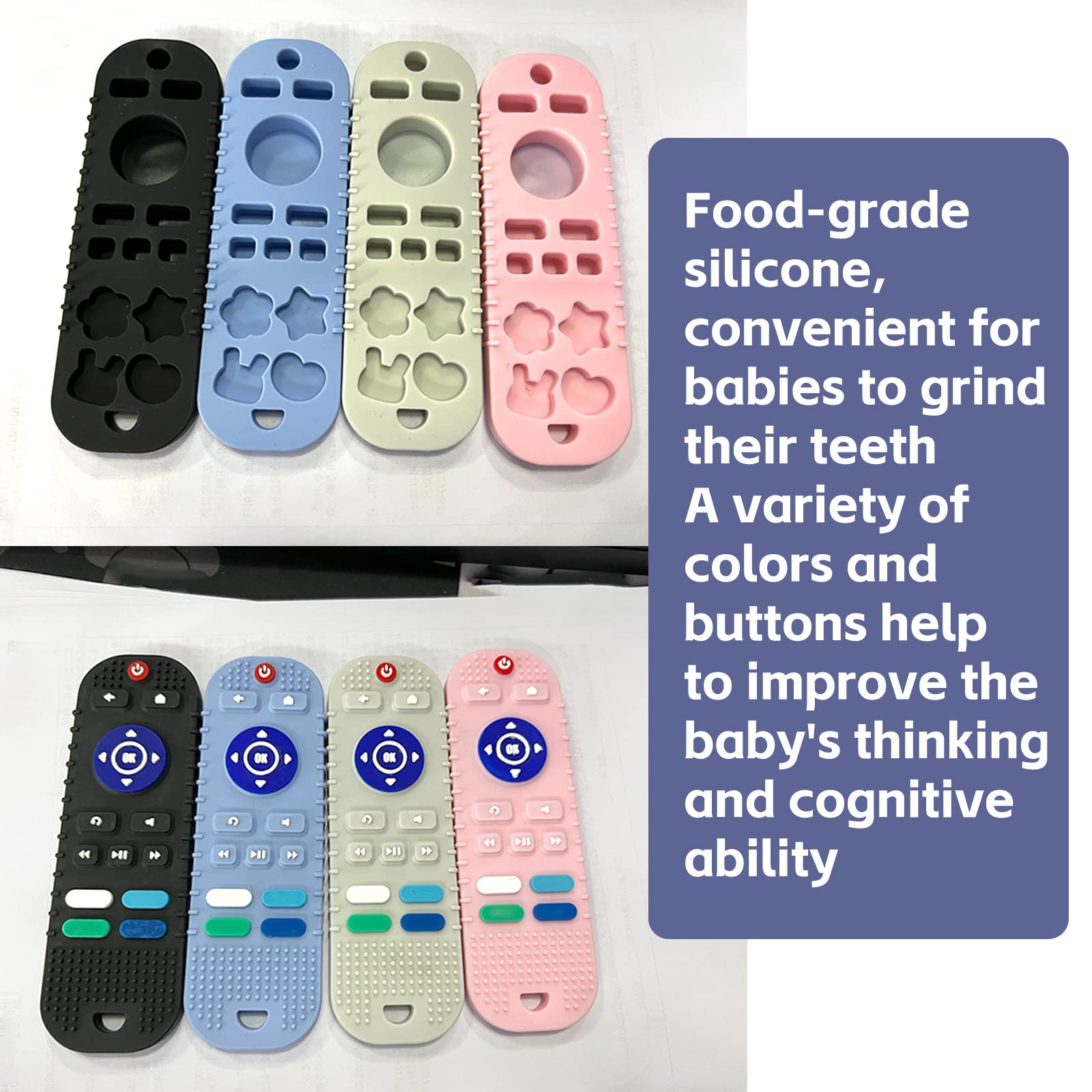 S-SNAIL-OO baby grips remote-shaped teether to strengthen fine motor skills.