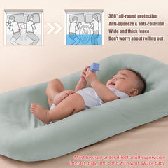 Saanerueen baby lounger blue soft cotton surface comforts delicate skin.