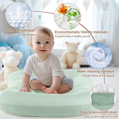 Saanerueen baby lounger blue during tummy time supports gentle exploration.