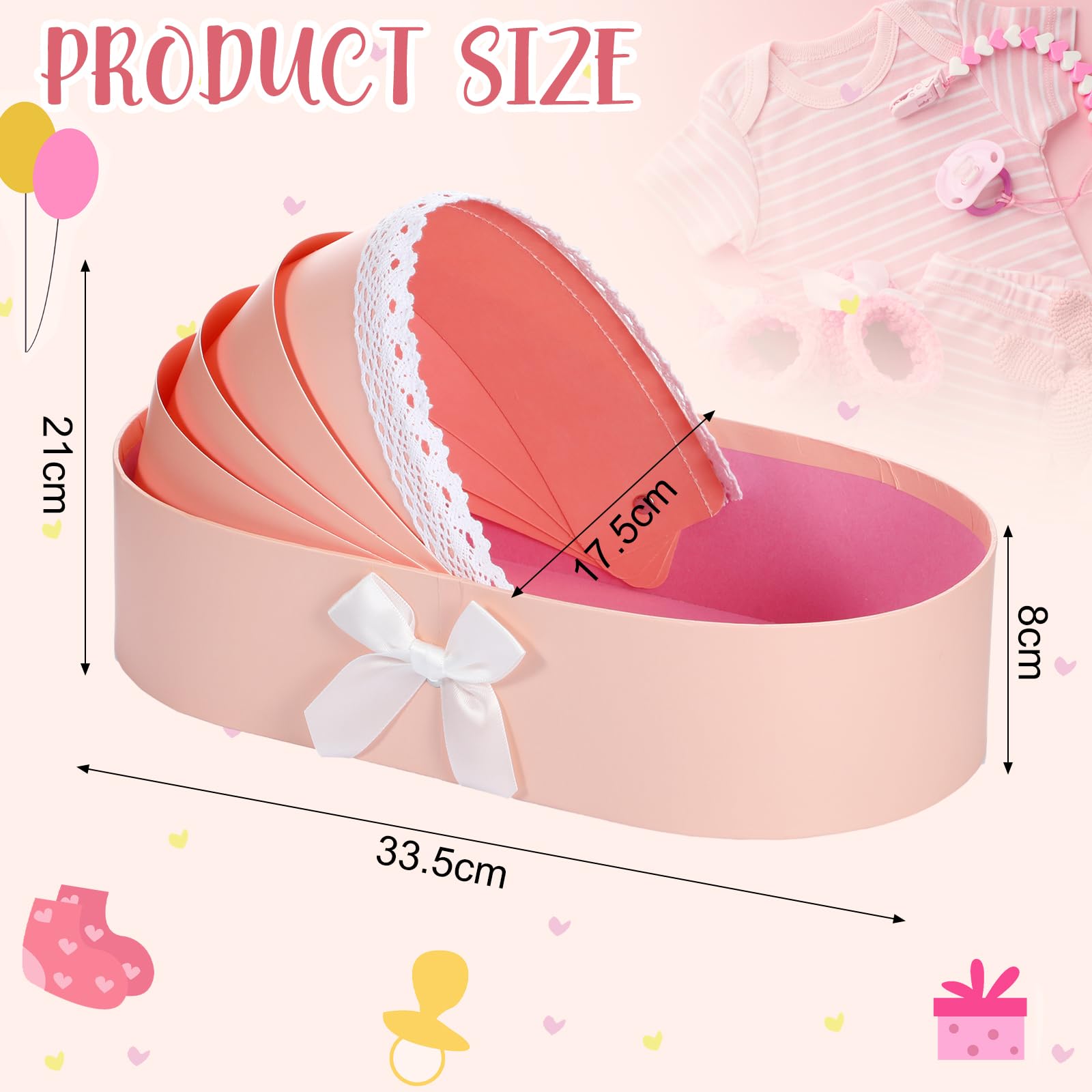 Sabary cradle-design box side view highlights decorative charm for baby showers