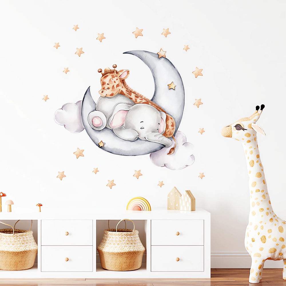 sacinora baby elephant and giraffe wall sticker features sleeping animals for nursery calm and cozy decor