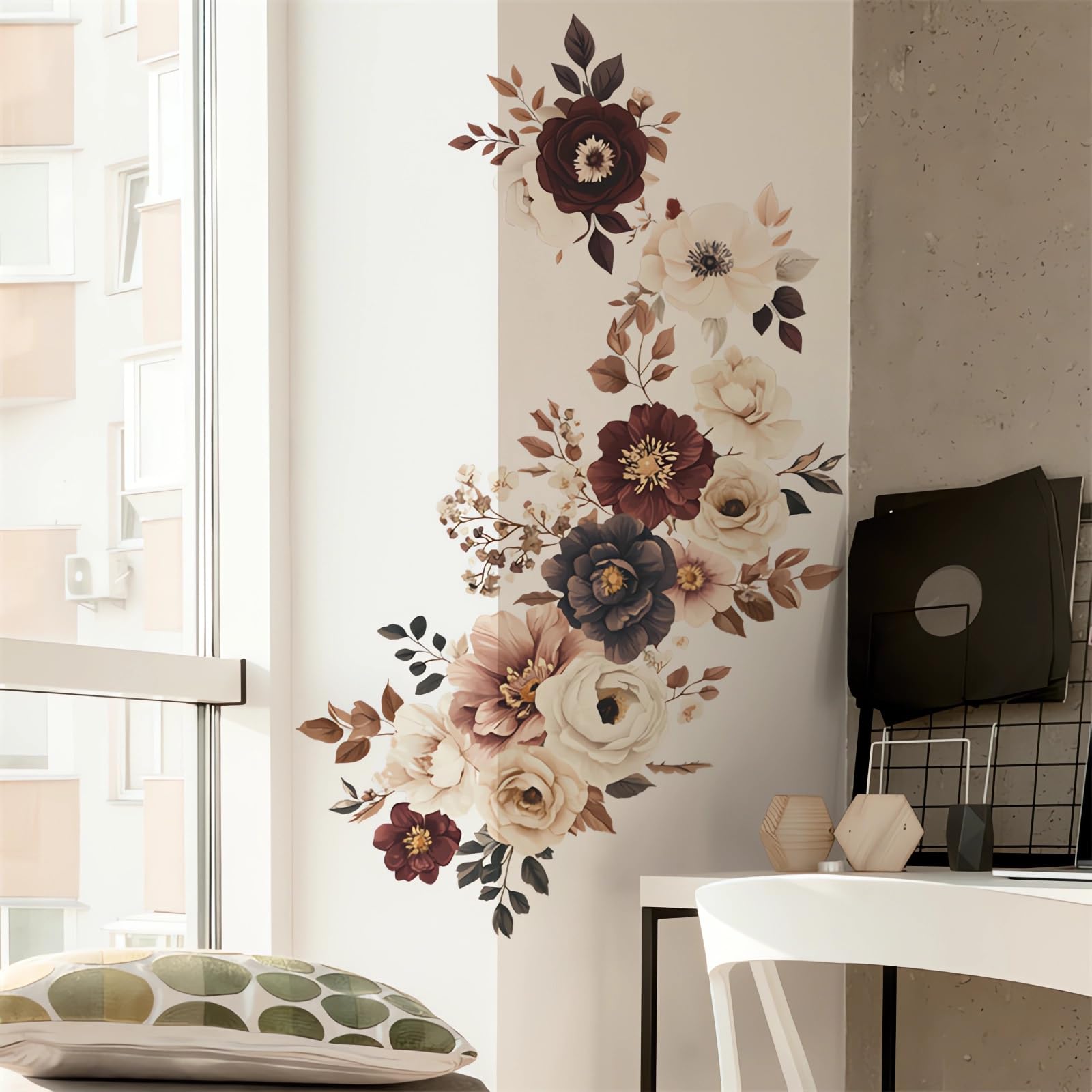sacinora bathroom floral wall sticker adds fresh color and quick refresh to a compact bathroom.