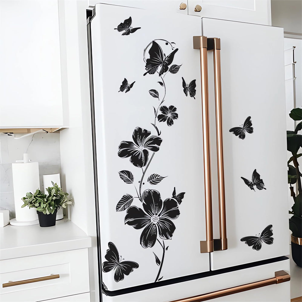 Sacinora black flower butterfly vine wall sticker for kitchen cabinets with simple removal.