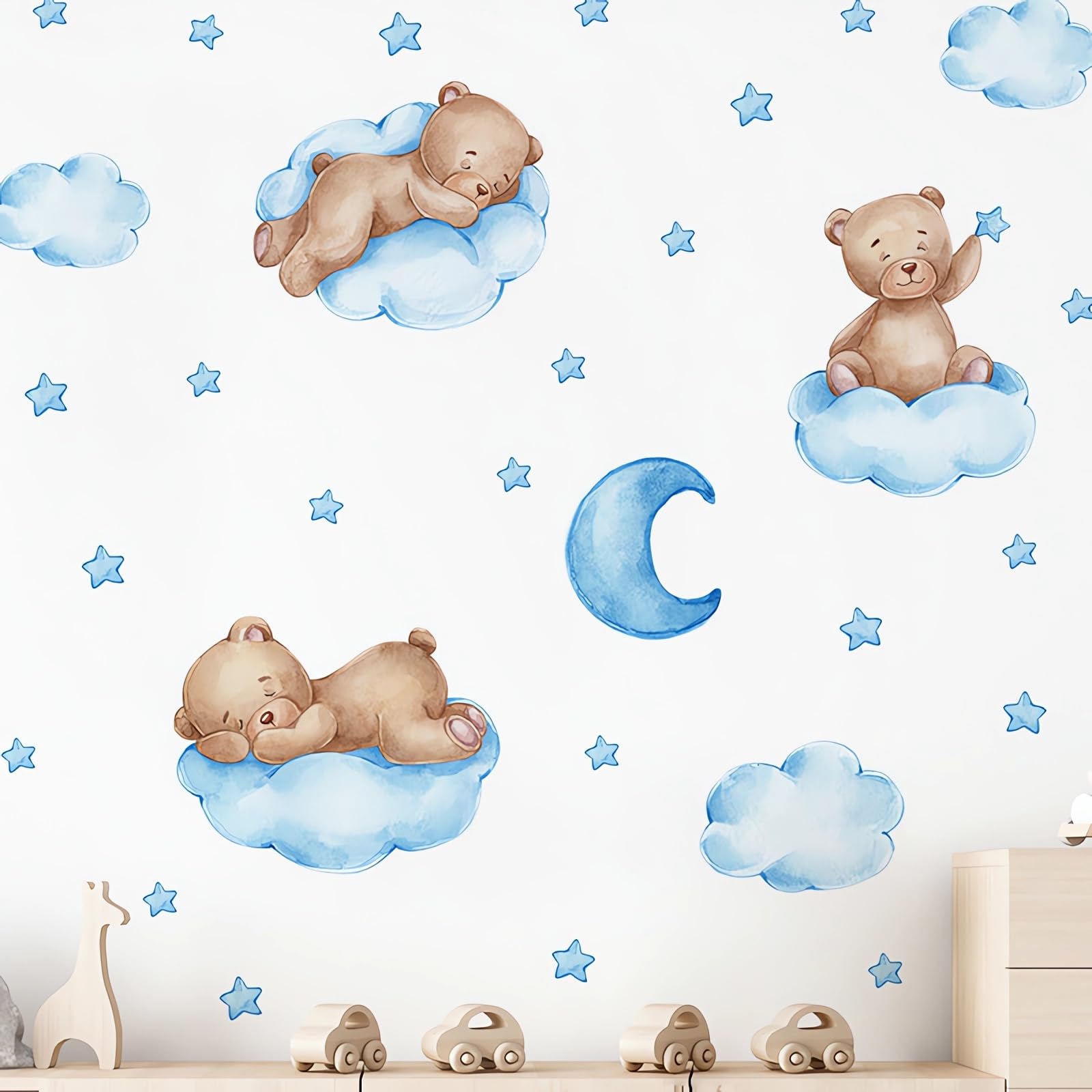 Sacinora cute blue sleeping bear wall sticker for nursery decor and easy removal