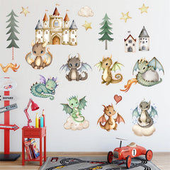 sacinora cute dinosaur cub wall sticker - cartoon castle scene for kids' bedroom