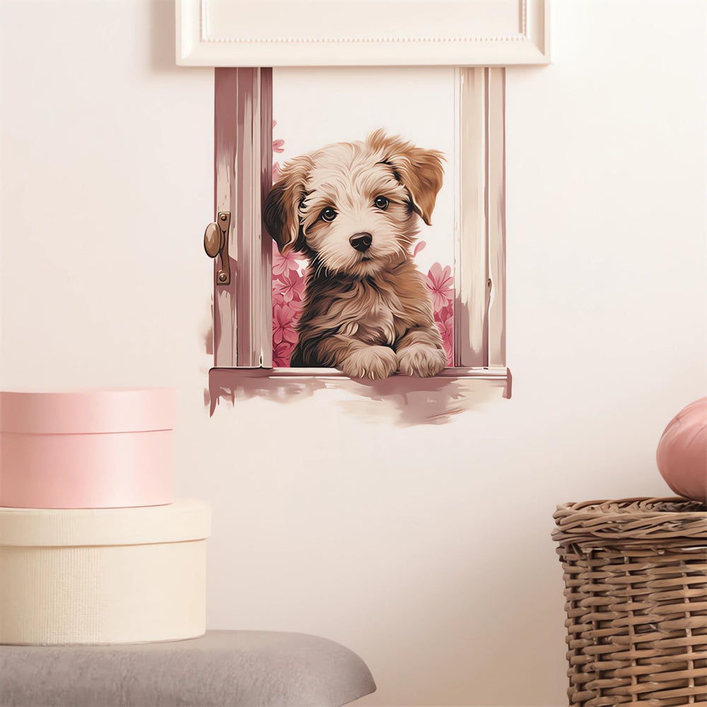 Sacinora cute window puppy sticker brightens nurseries with playful charm.