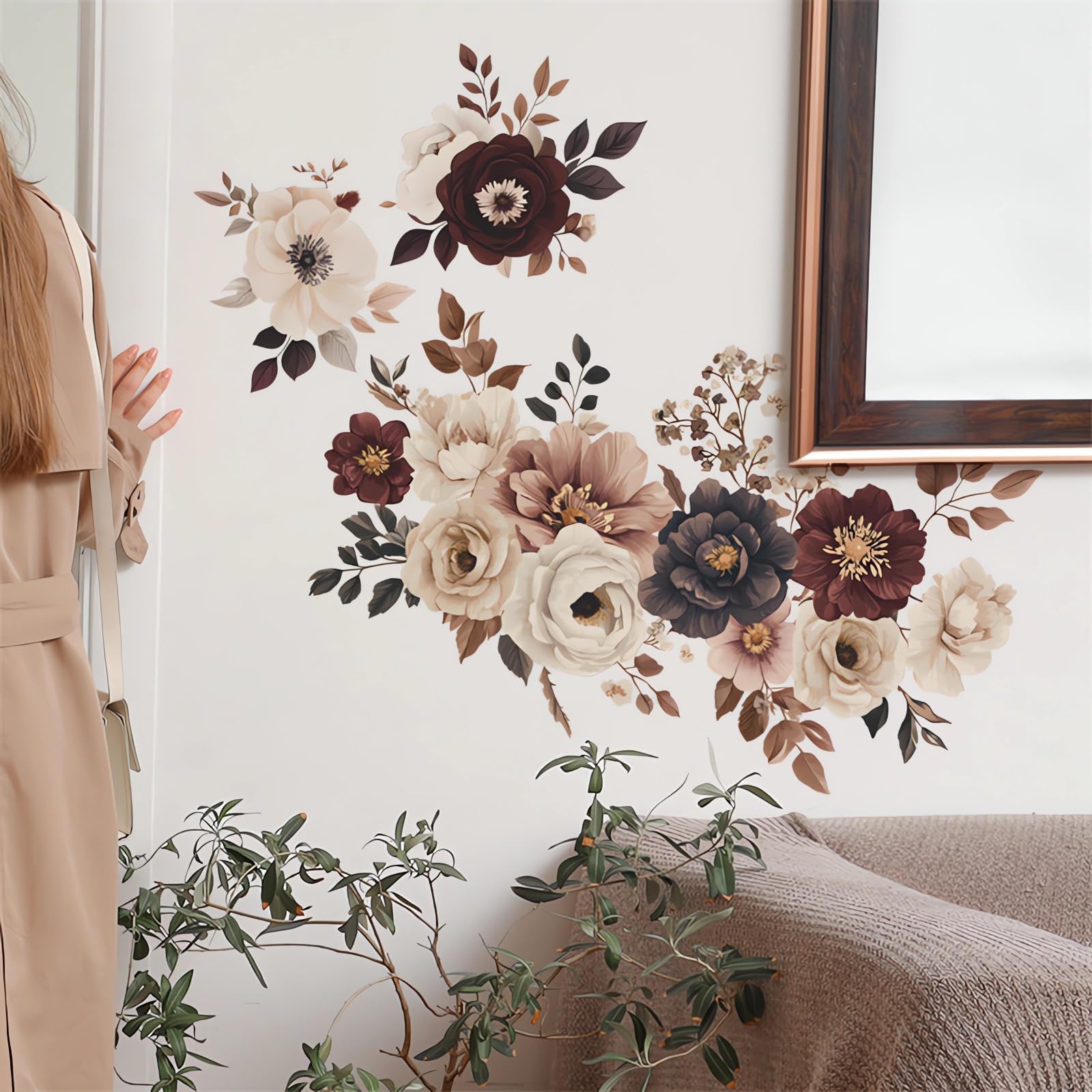 sacinora floral art wall decals for bedroom provide subtle elegance and removable vinyl convenience.