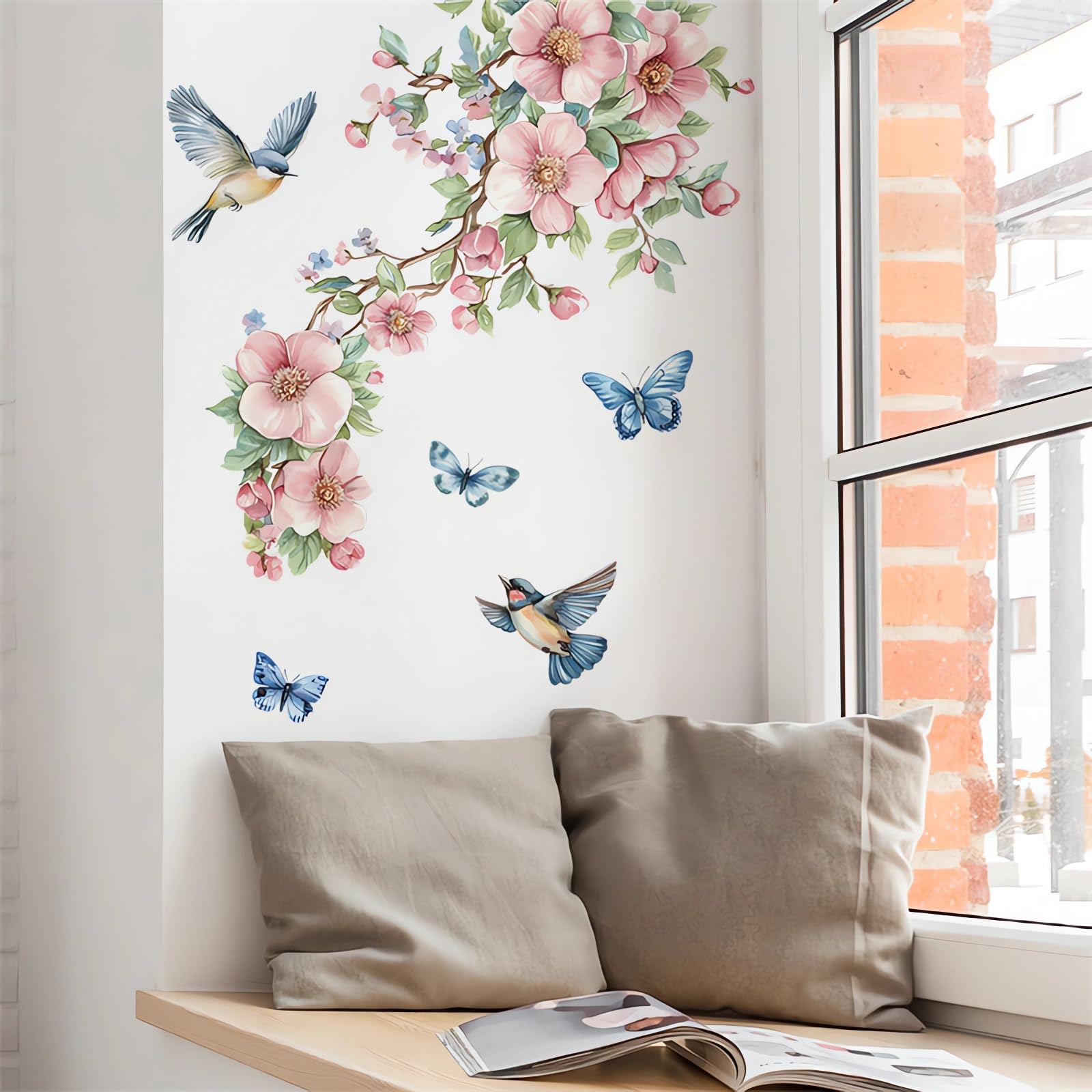 Sacinora floral wall decal kitchen scene adds color and easy cleanup.