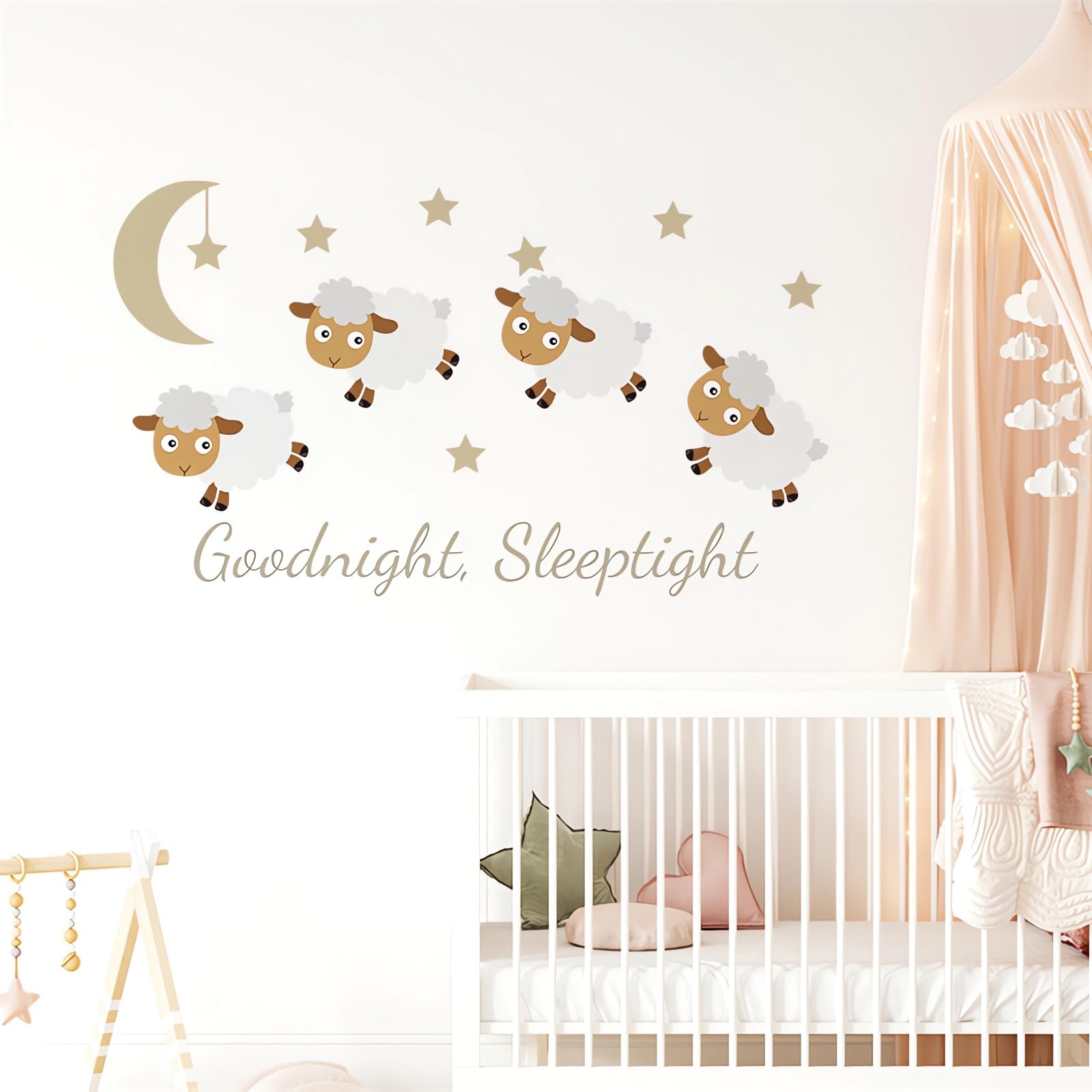 sacinora good night lamb wall sticker brightens kid's nursery with friendly lamb motif.