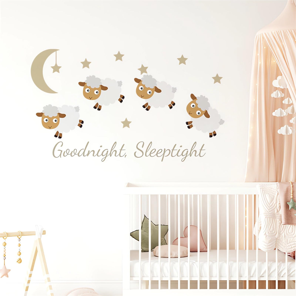 sacinora good night lamb wall sticker brightens kid's nursery with friendly lamb motif.