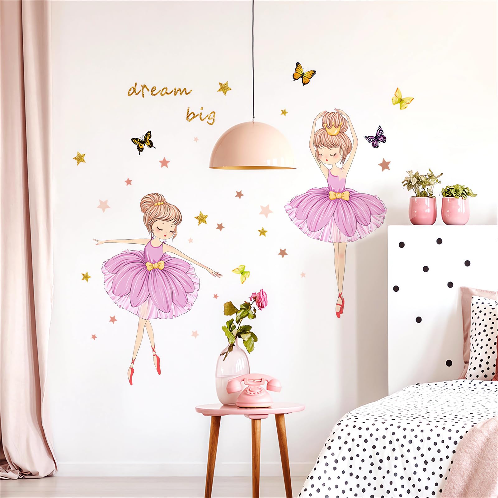 Sacinora Lovely Dancing Pink Ballet Girl wall sticker adds playful nursery decor